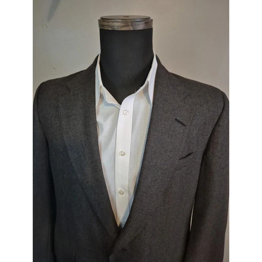 Briar Mens Brown Houndstooth Wool Sport Coat 41S Made in Italy Vintage 2 Button